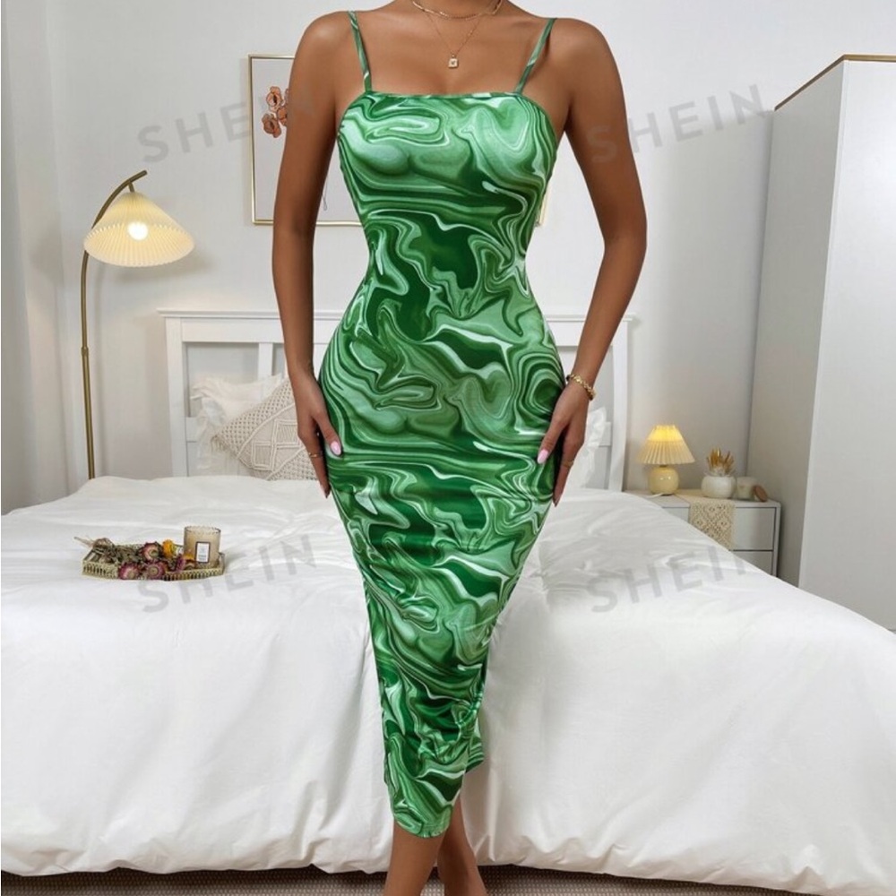 NWOT Shein Green Swirl Mid Maxi Dress